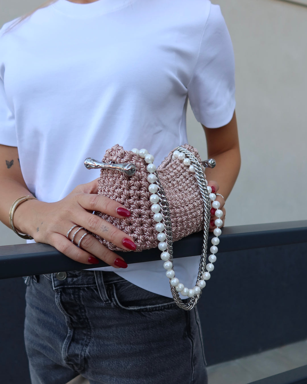 Mini Pearl Stella Clasp Bag in Metallic