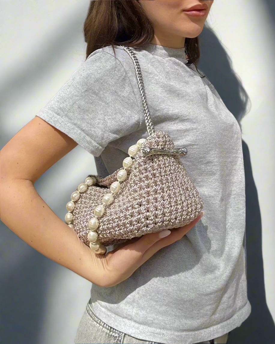 Small Pearl Stella Clasp Bag in Metallic