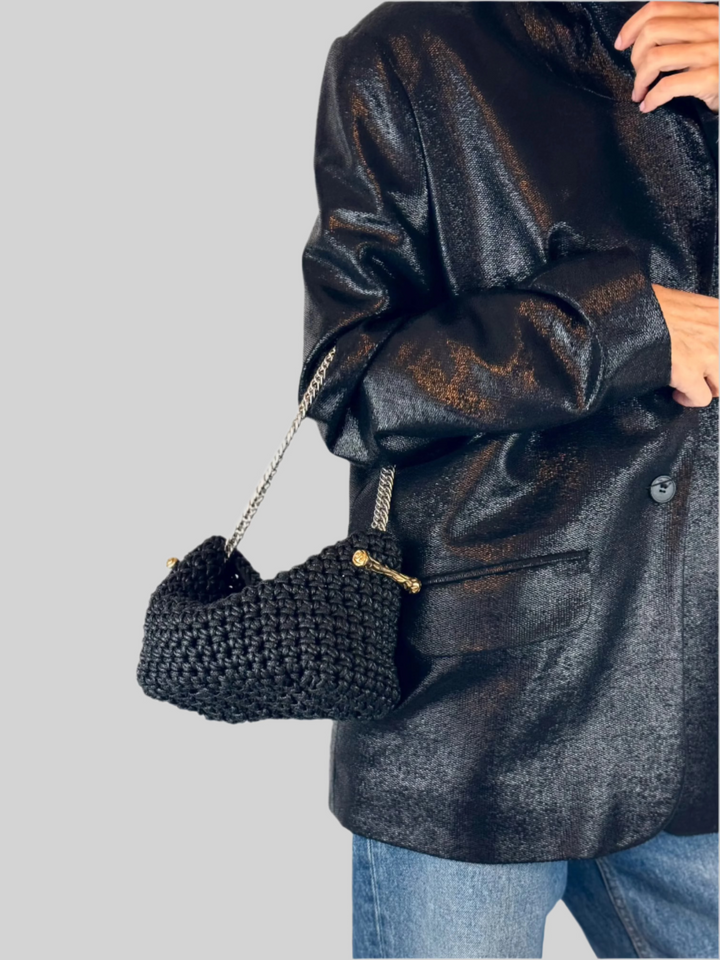 Stella Clasp Bag - Jet Leather