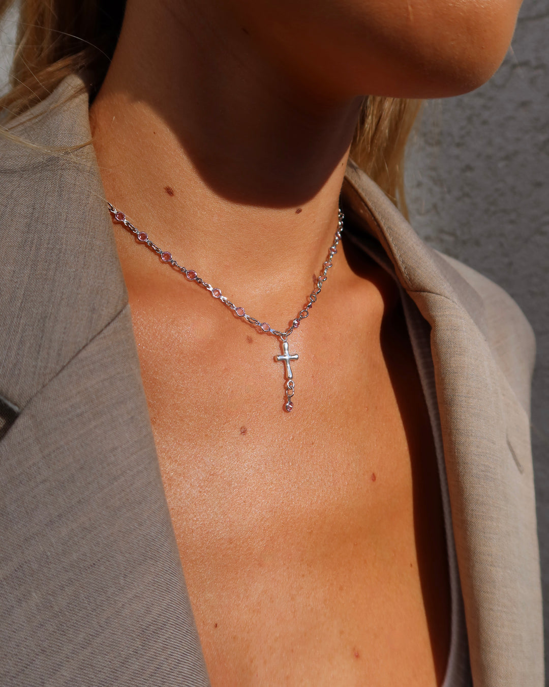 Crystal Chain Cross Chocker