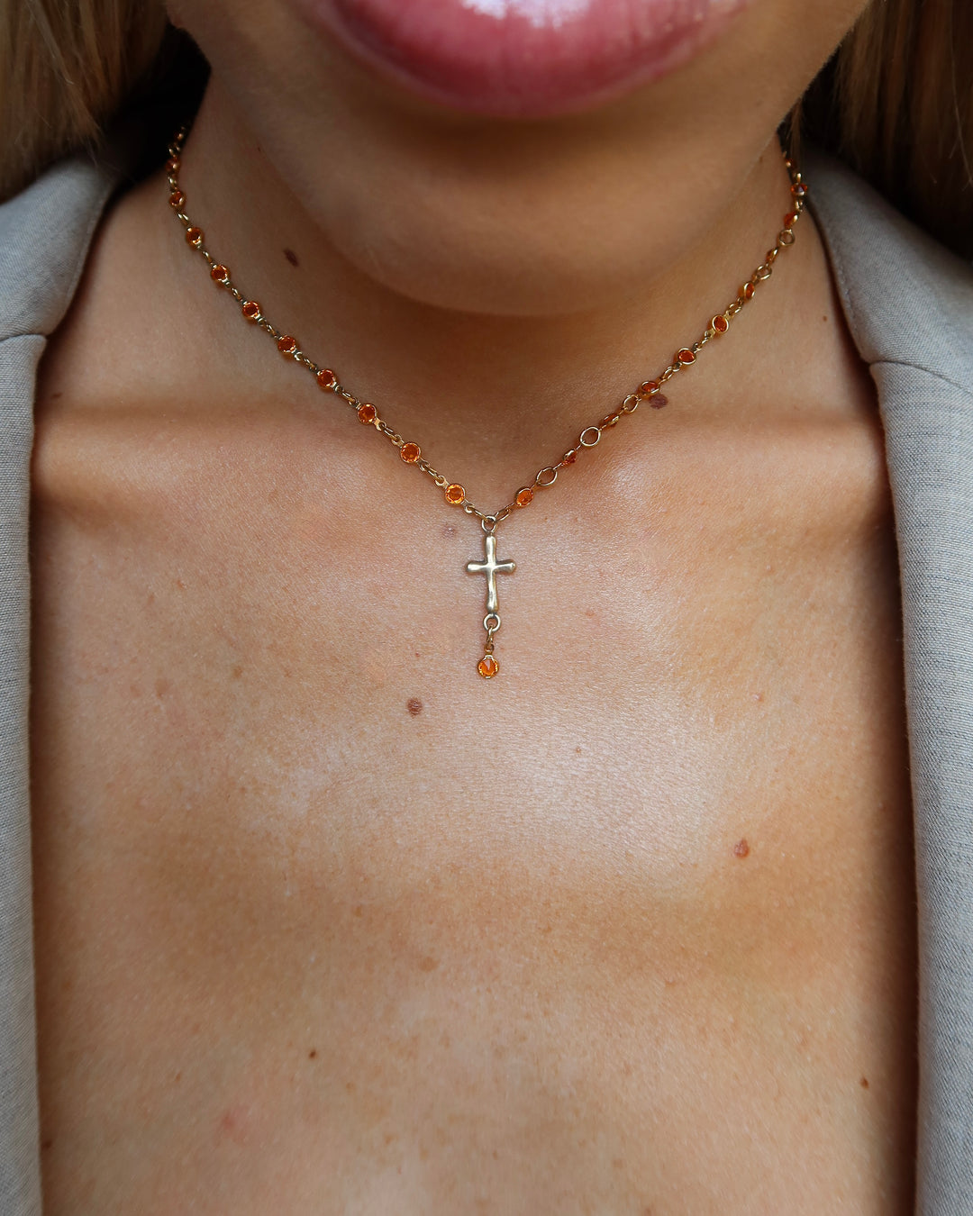 Crystal Chain Cross Chocker