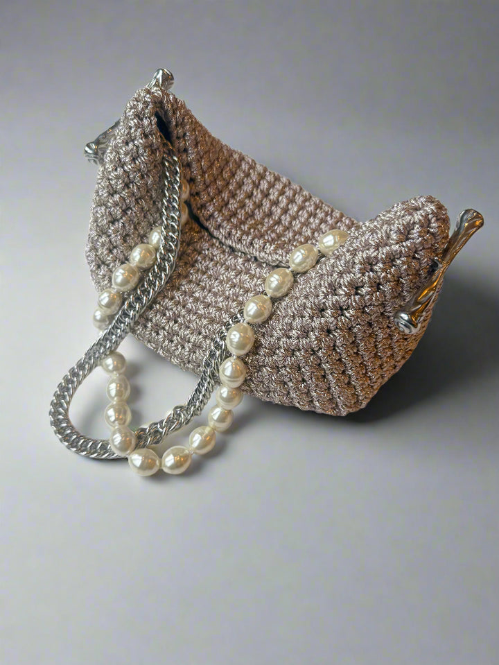 Small Pearl Stella Clasp Bag in Metallic