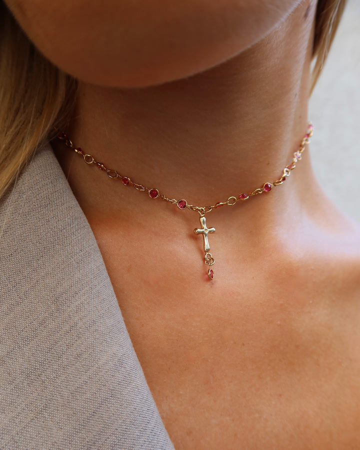 Crystal Chain Cross Chocker