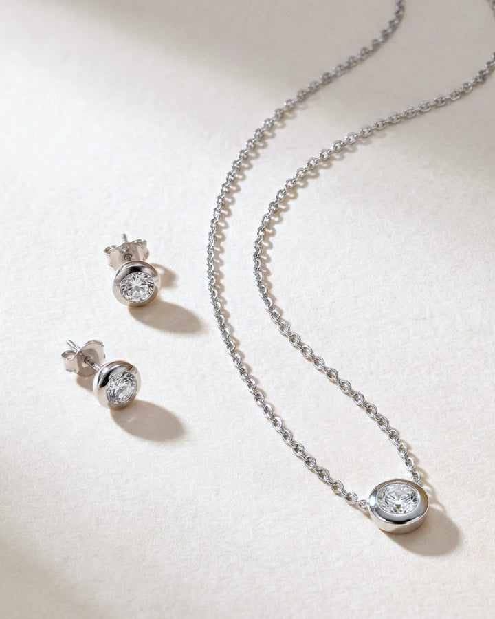 Circle Necklace & Earrings Set - Sterling Silver925