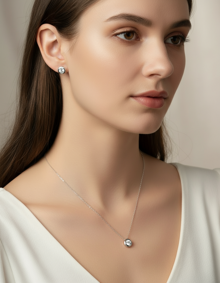 Circle Necklace & Earrings Set - Sterling Silver925