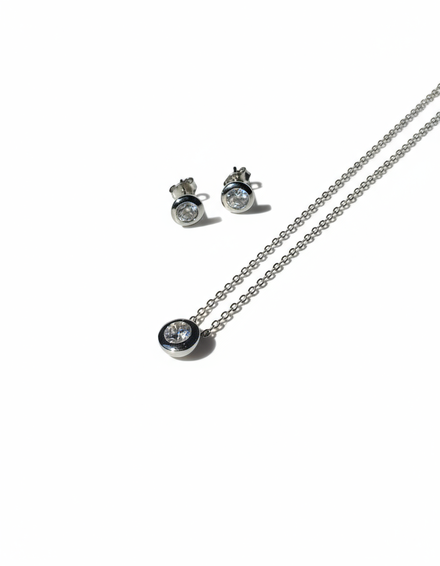 Circle Necklace & Earrings Set - Sterling Silver925