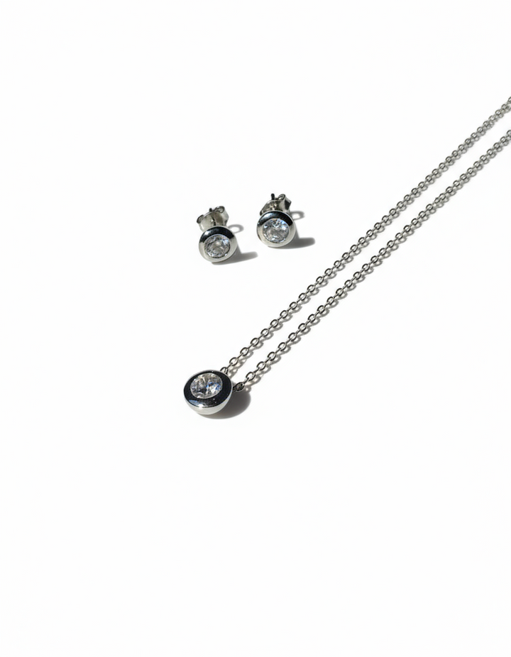 Circle Necklace & Earrings Set - Sterling Silver925
