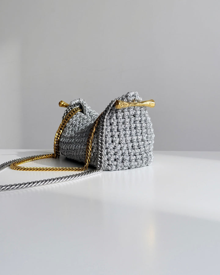 Double Handle Stella Clasp Bag - Metallic Silver