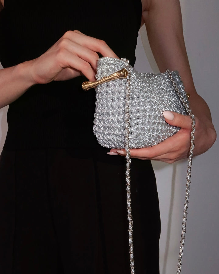 Crossbody Stella Clasp Bag - Metallic Silver
