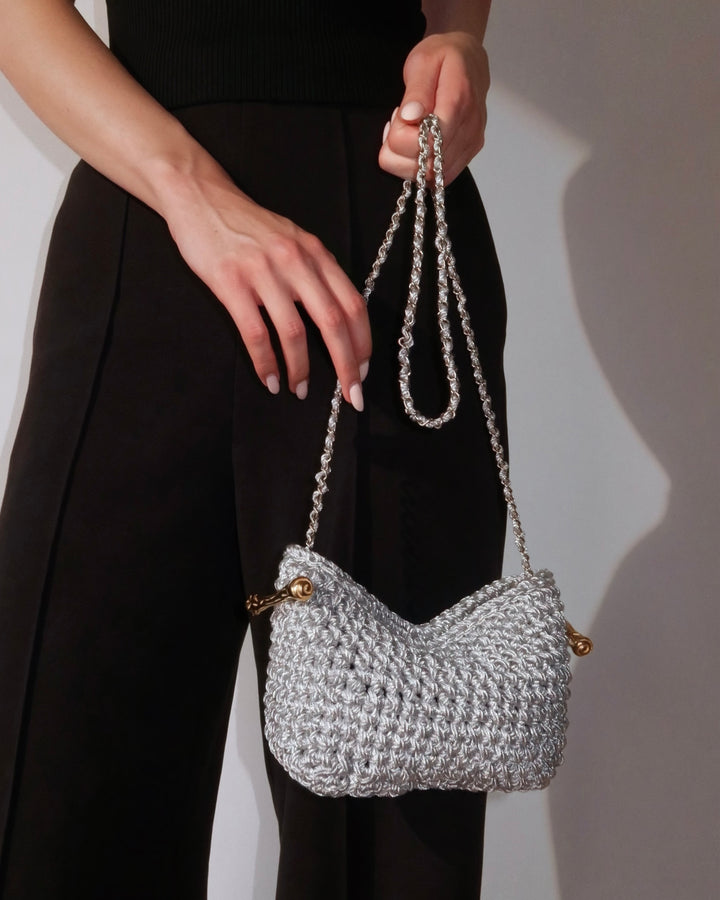 Crossbody Stella Clasp Bag - Metallic Silver