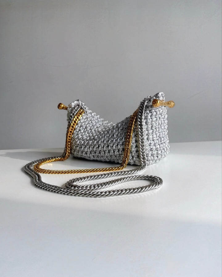 Double Handle Stella Clasp Bag - Metallic Silver