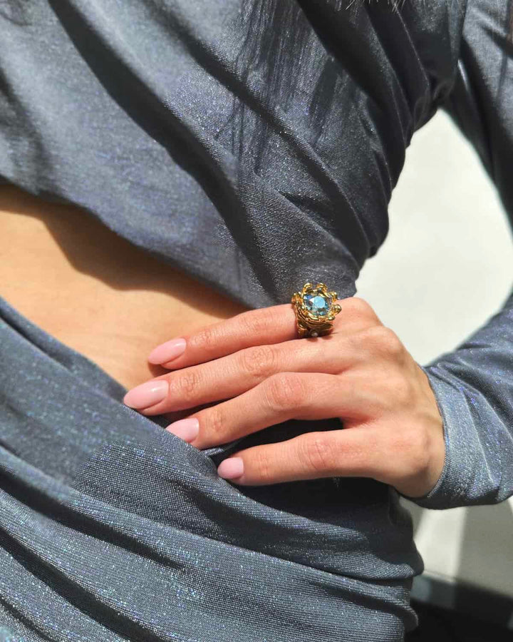 Crystal Royal Ring Stainless Steel Gold Finish