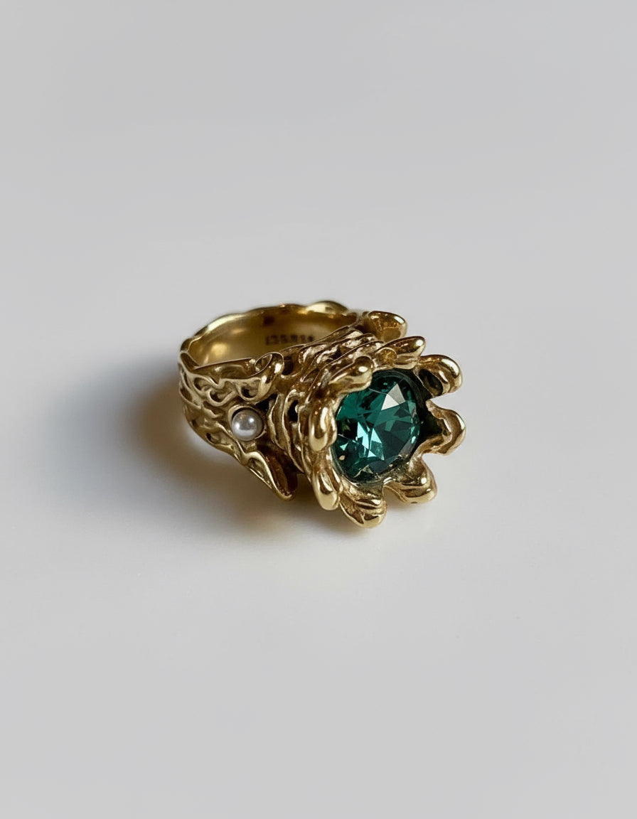 Crystal Royal Ring Stainless Steel Gold Finish