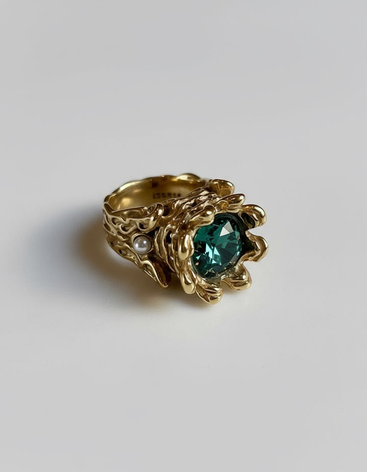 Crystal Royal Ring Stainless Steel Gold Finish