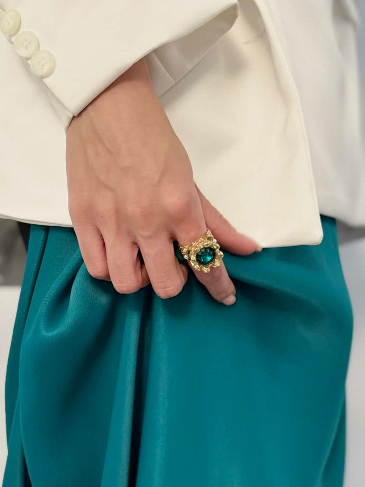 Crystal Royal Ring Stainless Steel Gold Finish