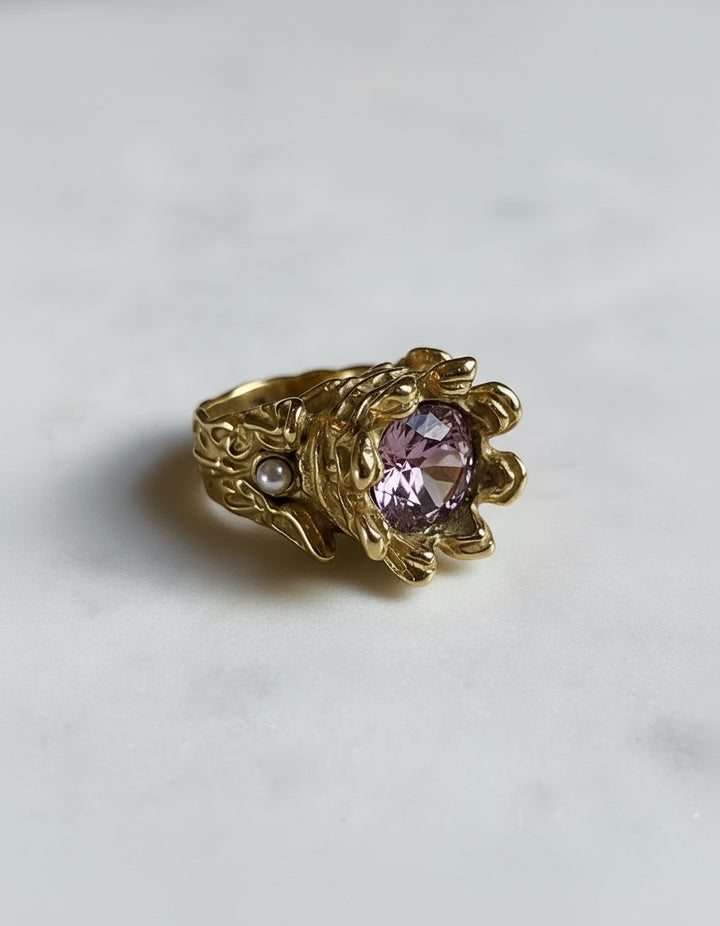 Crystal Royal Ring Stainless Steel Gold Finish