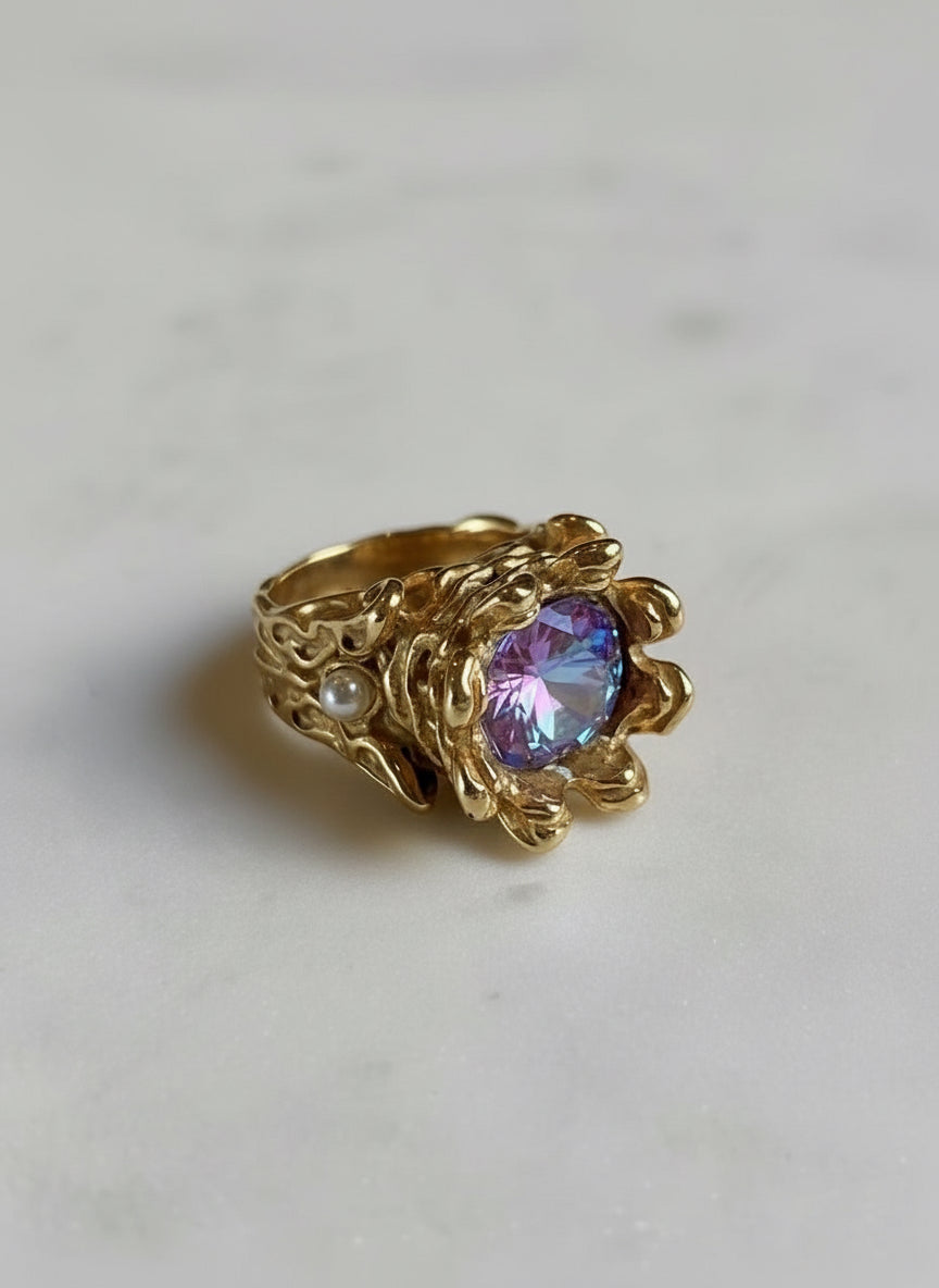 Crystal Royal Ring Stainless Steel Gold Finish