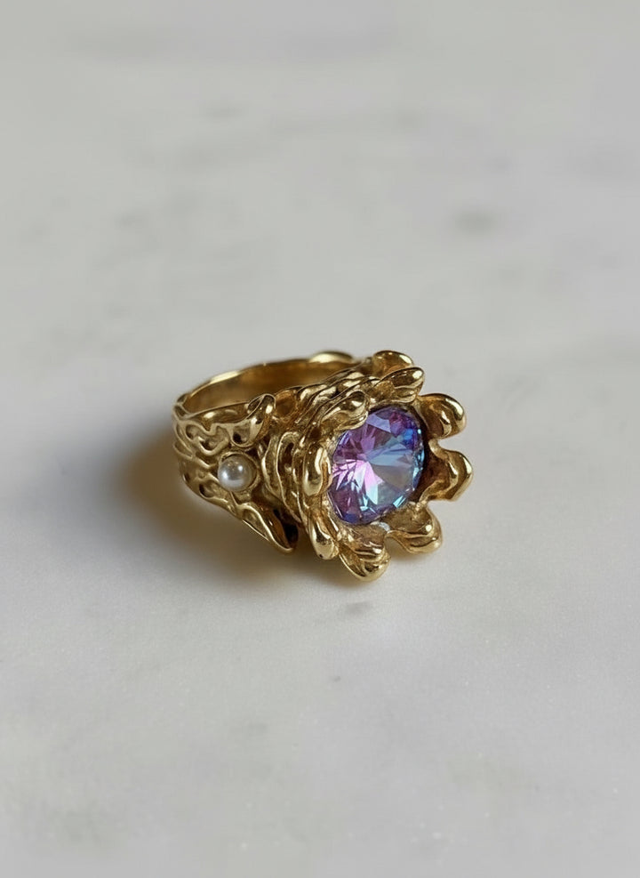 Crystal Royal Ring Stainless Steel Gold Finish