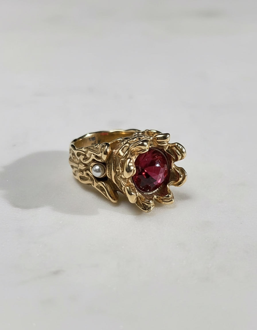 Crystal Royal Ring Stainless Steel Gold Finish