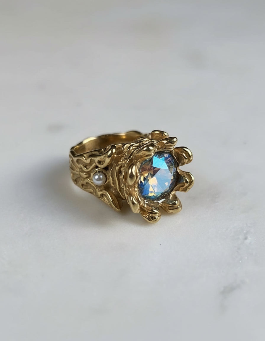 Crystal Royal Ring Stainless Steel Gold Finish