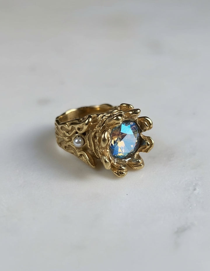 Crystal Royal Ring Stainless Steel Gold Finish