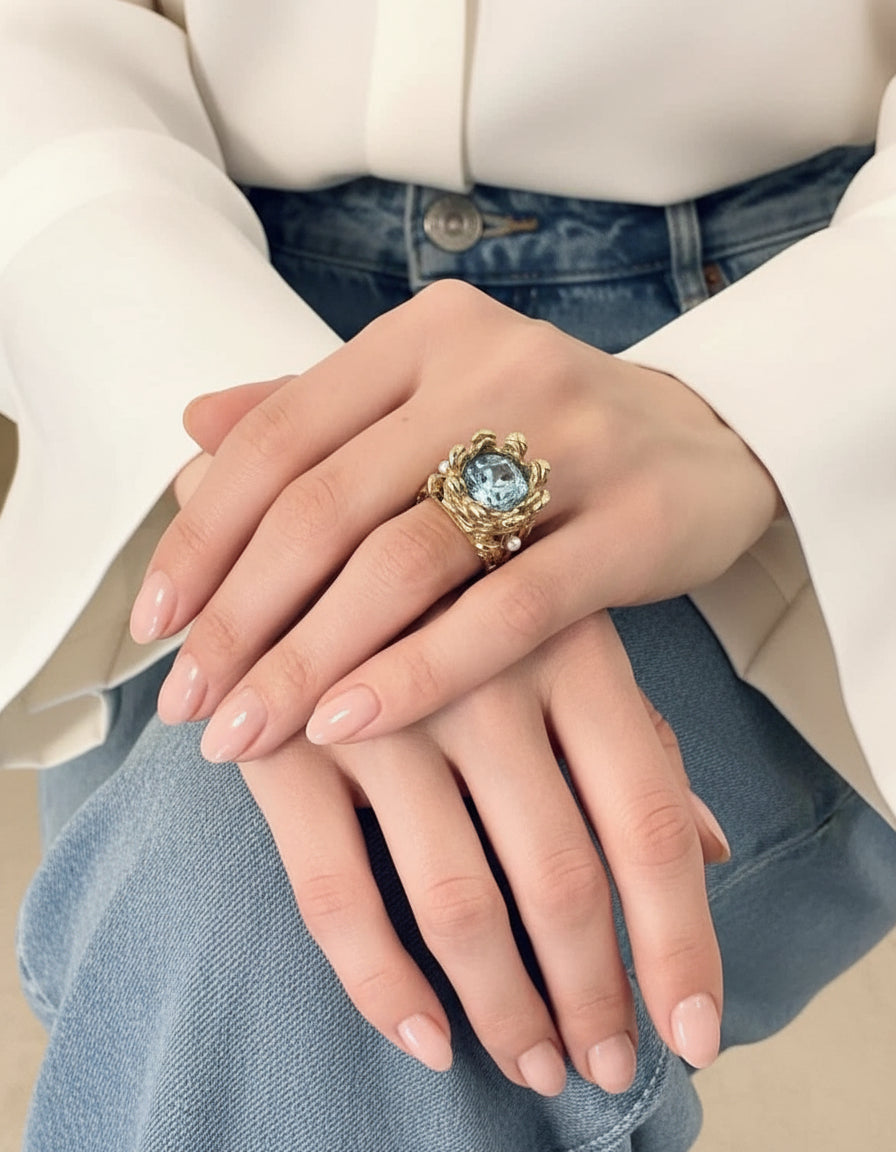 Crystal Royal Ring Stainless Steel Gold Finish