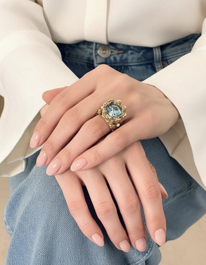 Crystal Royal Ring Stainless Steel Gold Finish