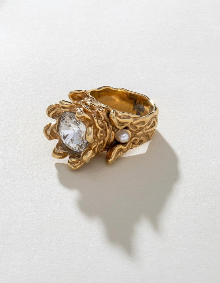 Crystal Royal Ring Stainless Steel Gold Finish