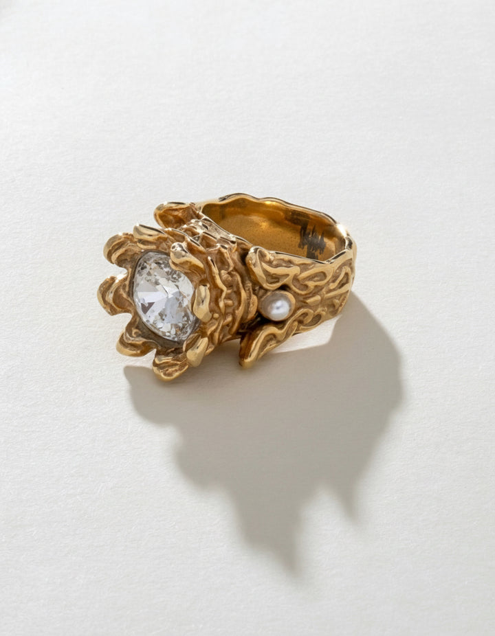 Crystal Royal Ring Stainless Steel Gold Finish