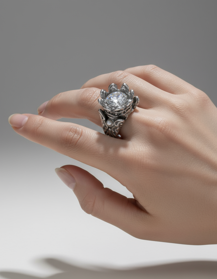 Crystal Royal Ring Stainless Steel Silver Finish