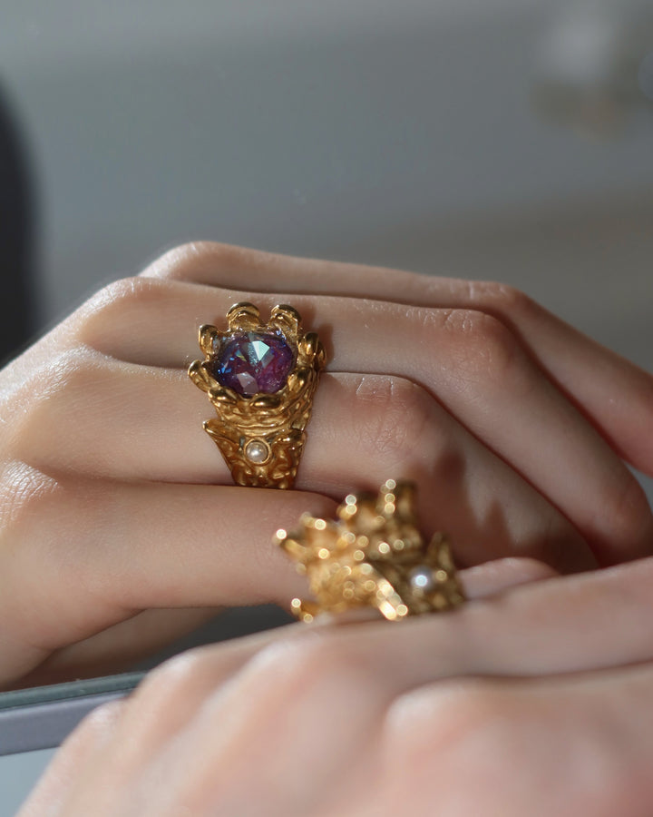 Crystal Royal Ring - Gold Steel