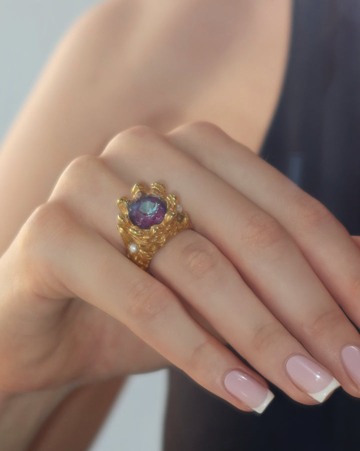 Crystal Royal Ring - Gold Steel