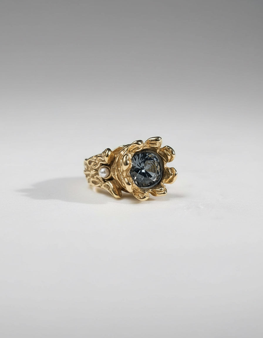 Crystal Royal Ring Stainless Steel Gold Finish