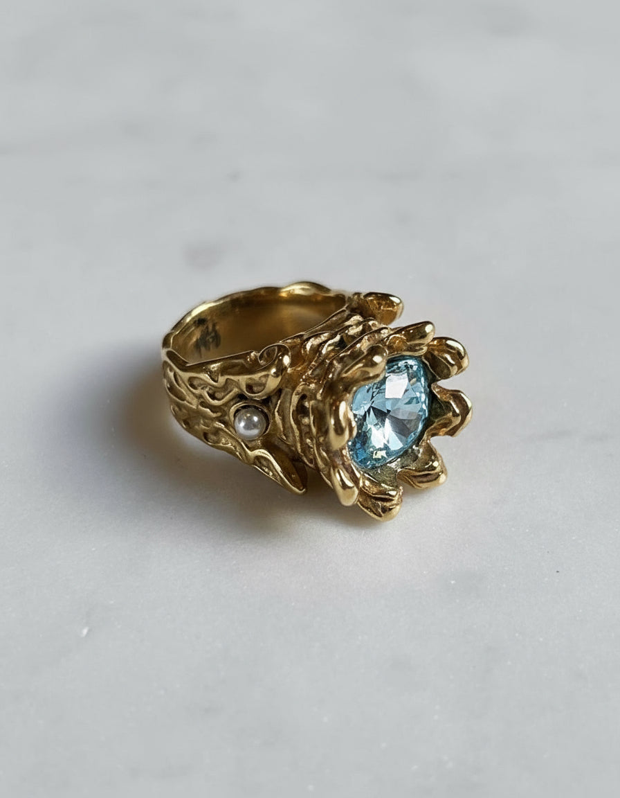 Crystal Royal Ring Stainless Steel Gold Finish