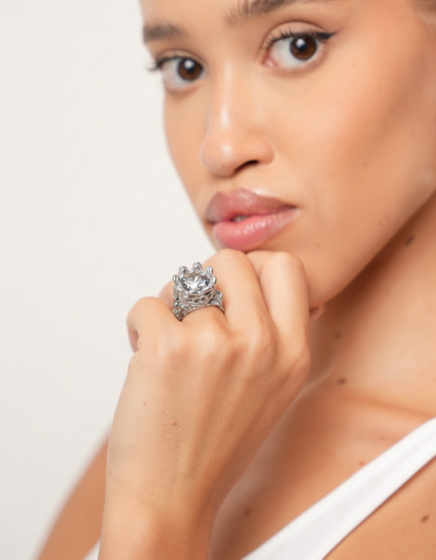 Crystal Royal Ring Stainless Steel Silver Finish