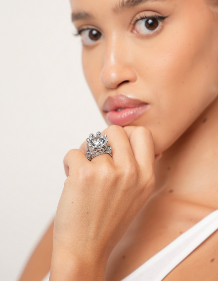 Crystal Royal Ring Stainless Steel Silver Finish