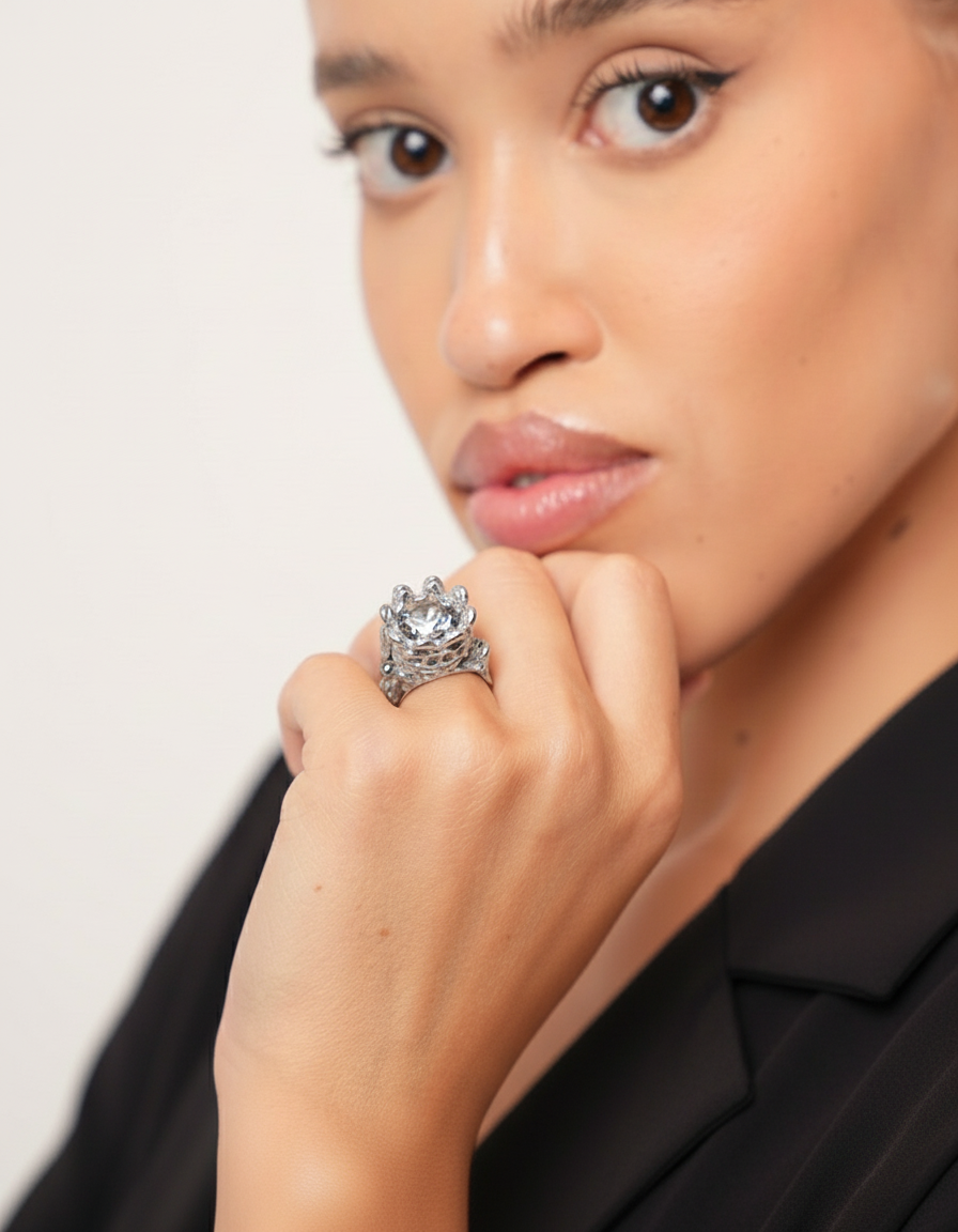 Crystal Royal Ring Stainless Steel Gold Finish