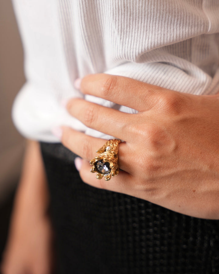 Crystal Royal Ring - Gold Steel