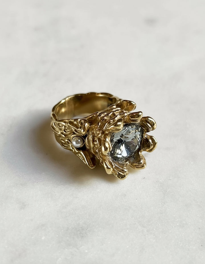 Crystal Royal Ring Stainless Steel Gold Finish