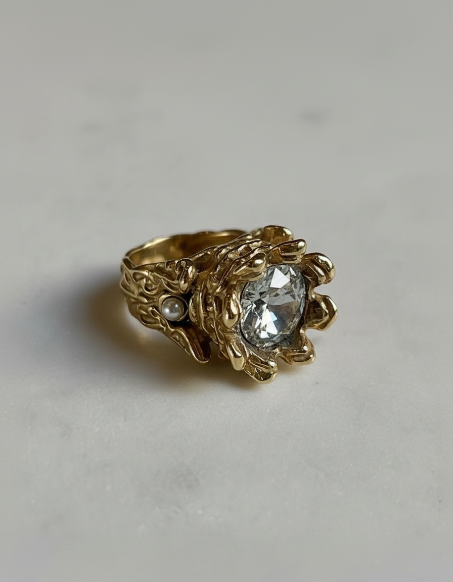 Crystal Royal Ring Stainless Steel Gold Finish