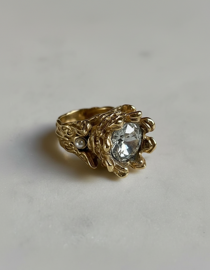 Crystal Royal Ring Stainless Steel Gold Finish