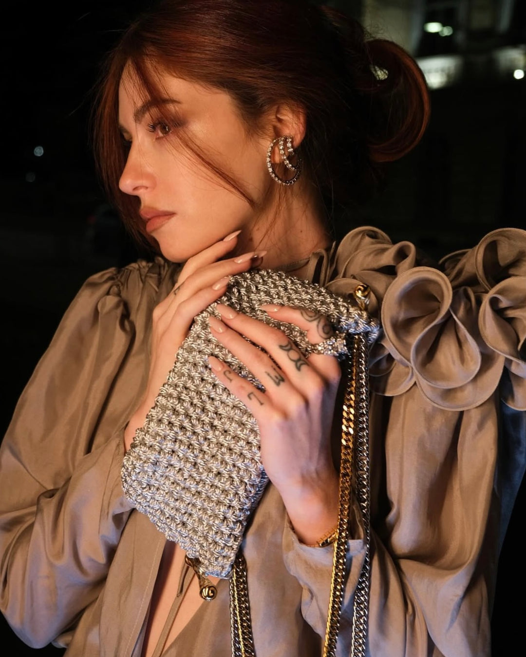 Double Handle Stella Clasp Bag - Metallic Silver