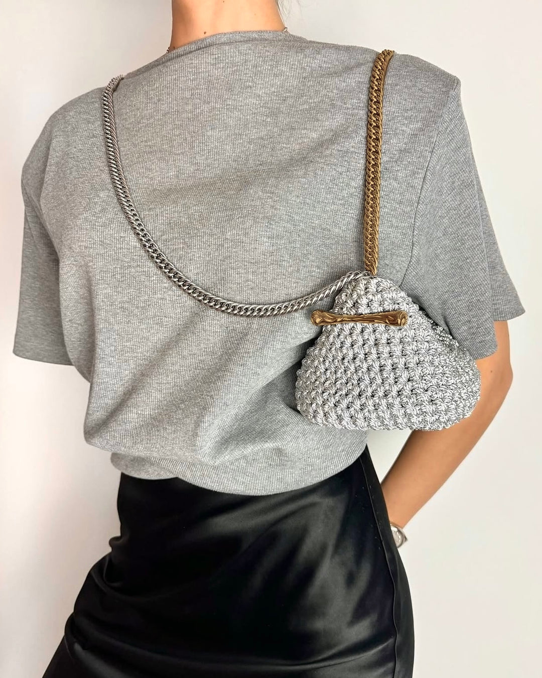 Double Handle Stella Clasp Bag - Metallic Silver