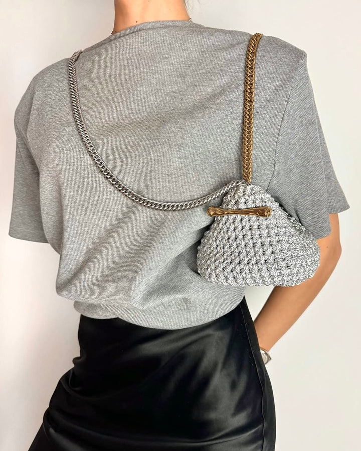 Double Handle Stella Clasp Bag - Metallic Silver