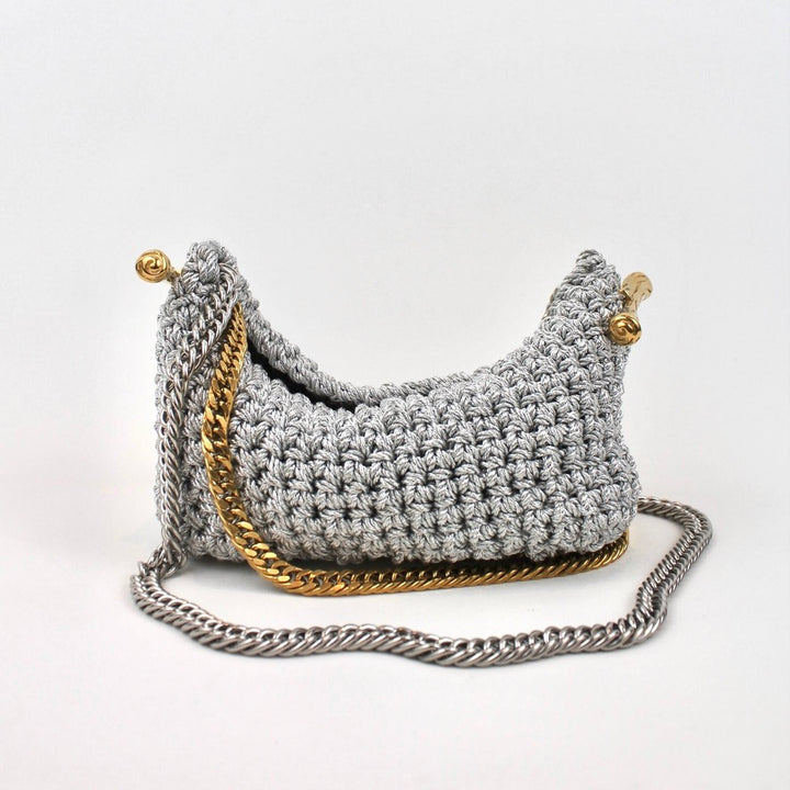 Double Handle Stella Clasp Bag - Metallic Silver