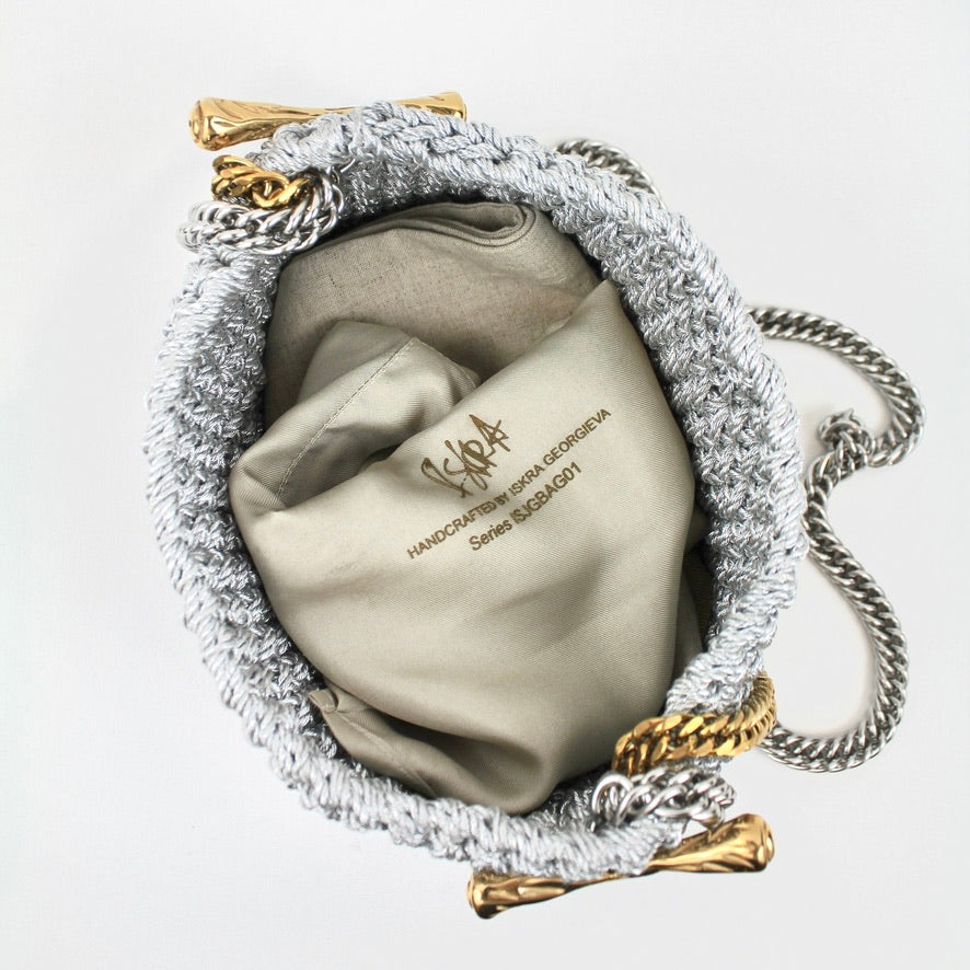 Double Handle Stella Clasp Bag - Metallic Silver