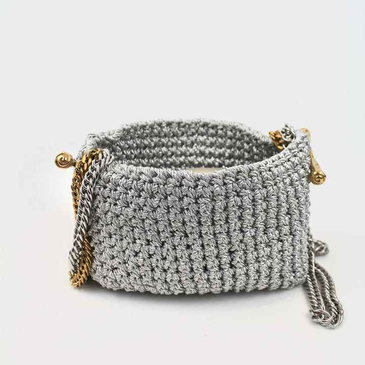 Double Handle Stella Clasp Bag - Metallic Silver