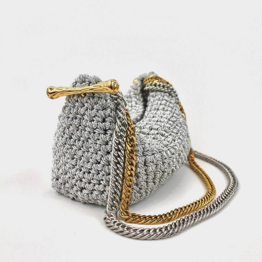 Double Handle Stella Clasp Bag - Metallic Silver