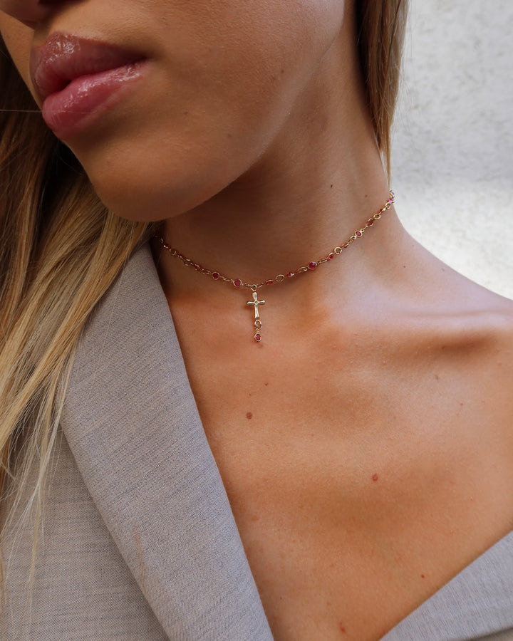 Crystal Chain Cross Chocker