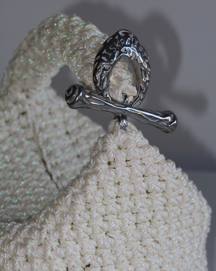 Gigi Clasp Bag - Metallic White Moonlight